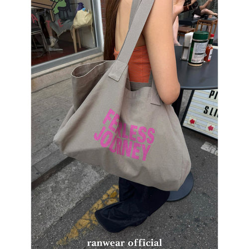 Ranwear’fearlessjourney’限量大容量百搭单肩手提帆布袋托特包
