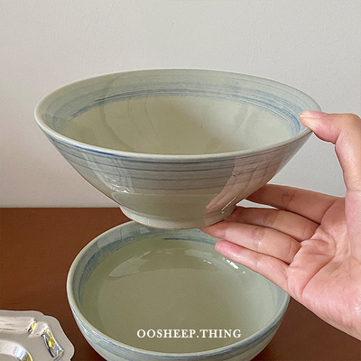oosheep 日式手绘斗笠碗复古高颜值拉面碗釉下彩螺蛳粉碗陶瓷面碗