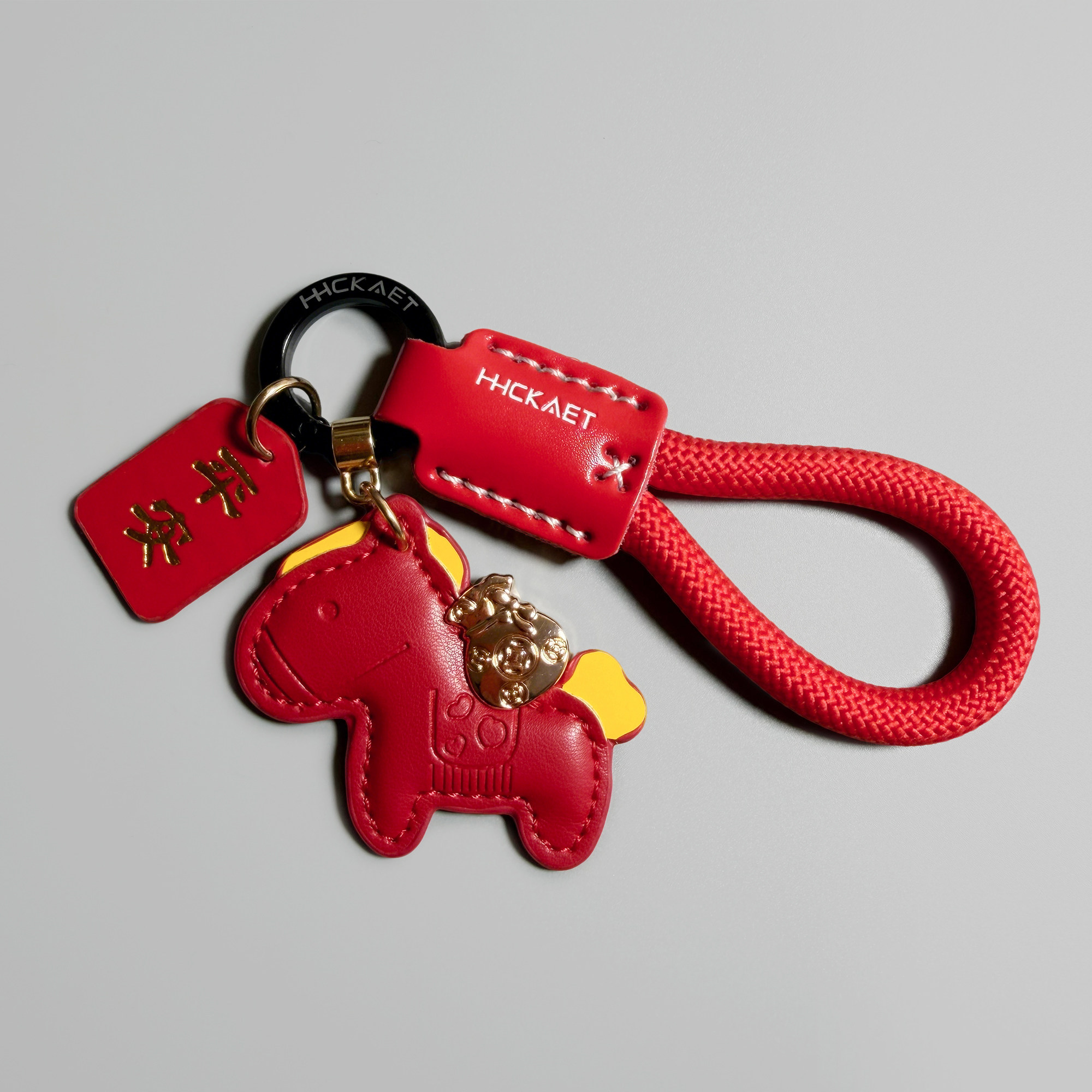 马上有钱牛皮汽车钥匙扣创意定制礼品马年暴富背包挂件钥匙链男女