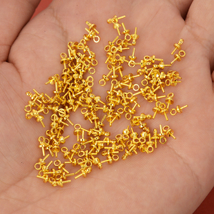 强保色18K包金饰品配件羊眼钉珍珠吊坠珠托diy手工珠帽耳饰材料