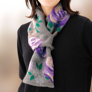 日本代购 华丽大花朵图案交叉围脖秋冬保暖围巾优雅风2728