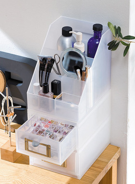 日本代购Like it多层次带分隔桌面收纳盒 文具储物盒化妆品整理箱