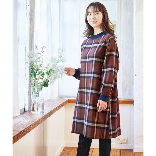 日式格纹长款家居服纯棉刷毛