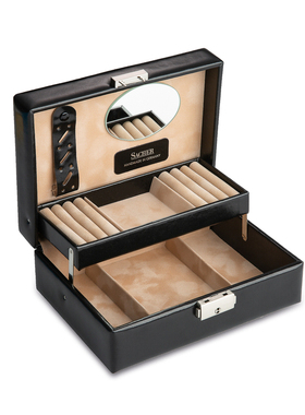 德国原产SACHER柔软皮革黑色新古典首饰收纳盒整理盒储物盒