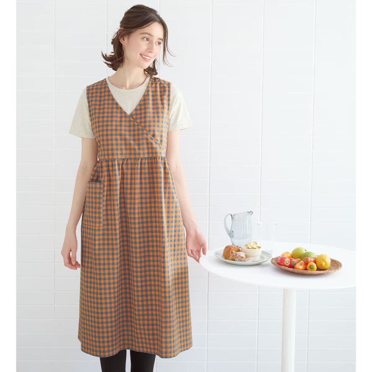 日本代购cecile新款背心裙围裙纯棉格纹日式可外穿家务裙娃娃裙