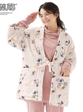 日本代购史努比图案夹层夹棉日式和服式保暖家居服室内办公室外套
