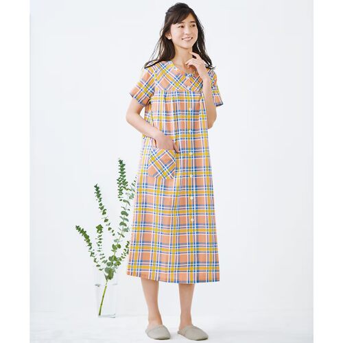 衬衫式短袖长睡裙家居裙睡衣