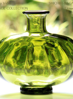 日本代购 石塚硝子aderia 津轻玻璃 七里长滨系列 绿色花瓶花器