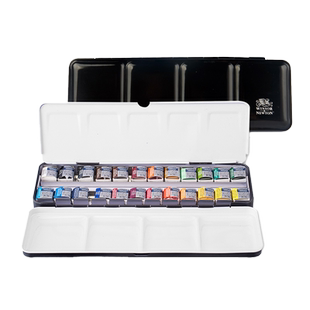 温莎牛顿歌文固体水彩颜料套装24色36色全半块状便携搪瓷铁盒初学者学生手绘绘画分装盒装