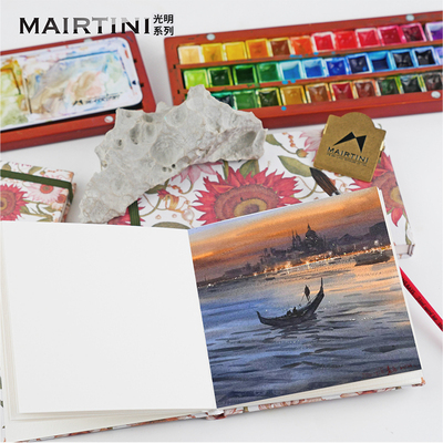 马蒂尼光芒纯棉布面手账本水彩纸明信片棉浆水彩本300g油画棒专用方形卡纸彩铅中粗水彩画纸速写画画本素描纸