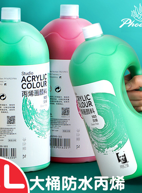 凤凰画材按压式丙烯颜料套装儿童 无毒防水防晒不掉色白色1升2l500ml毫升不掉色无甲醛墙绘专用丙烯颜料