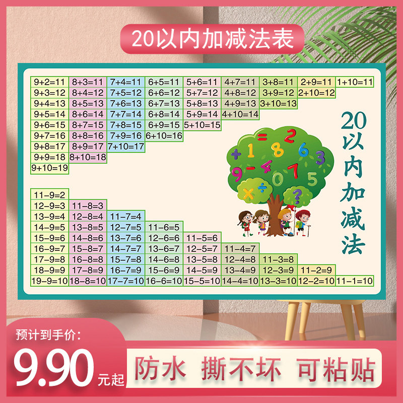 儿童10 20以内加减法口诀表墙贴全套一年级二十加法减法教具挂图