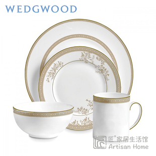 Vera Wedgwood Wang王薇薇金色蕾丝骨瓷杯碗盘4件单人西餐具 现货