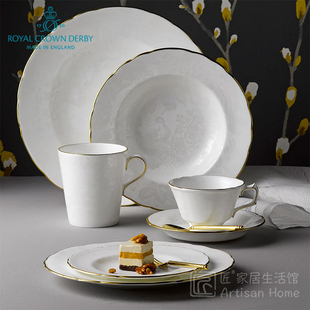 Royal Crown Derby德贝皇家孔雀珍珠白色骨瓷欧式茶杯马克杯餐盘