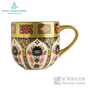 Royal Crown Derby德贝金色伊万里骨瓷矮身马克杯欧式咖啡杯餐盘