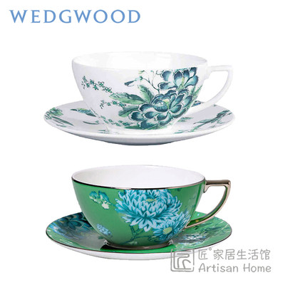 现货英国WEDGWOOD翠玉凤凰红茶杯早餐杯白绿色中国风设计礼盒装