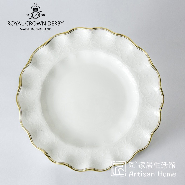 现货 英国Royal Crown Derby德贝神韵纯粹骨瓷荷叶边甜品点心盘