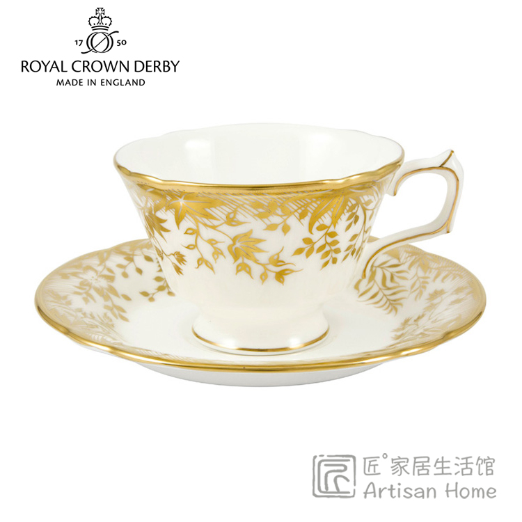 现货英国制Royal Crown Derby金丝蔓骨瓷茶杯咖啡杯进口高档茶具