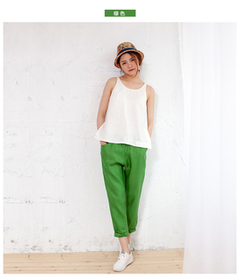 雨春藤愚乐原创 宽松松紧裤 森林之花时尚休闲麻裤111KZ601