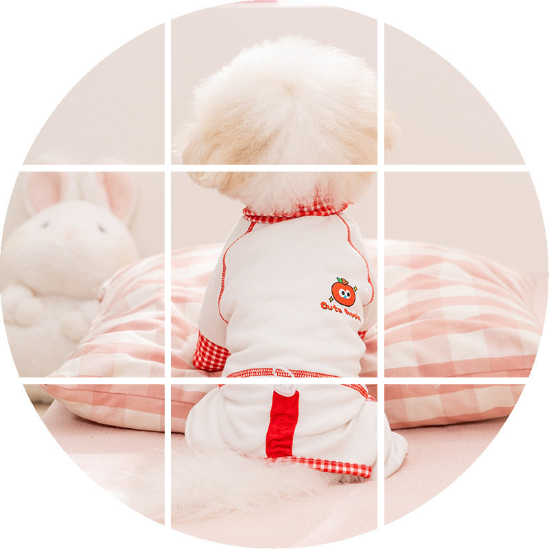 新款狗狗衣服春夏季薄款透气高领可翻格子四脚卫衣泰迪狗狗包肚衣