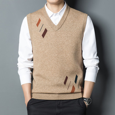 秋冬新款男装羊绒衫时尚都市秋季毛织背心背心/马甲鹿王官方正品