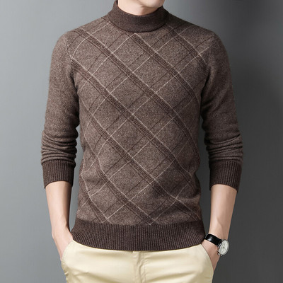 秋冬新款男装羊绒衫领时尚都市长袖套头针织衫/毛衣鹿王官方正品