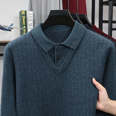 2025新款鹿王官方正品羊毛衫男装羊绒衫夹花驼针织衫男士毛衣