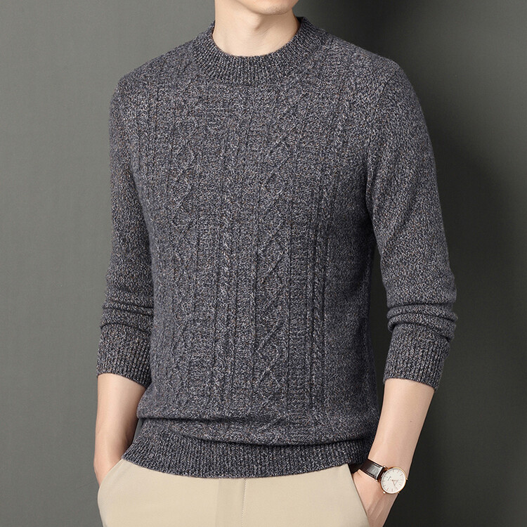 鹿王男装羊绒衫官方正品棒针毛线半高领直筒提花羊毛针织秋冬新款