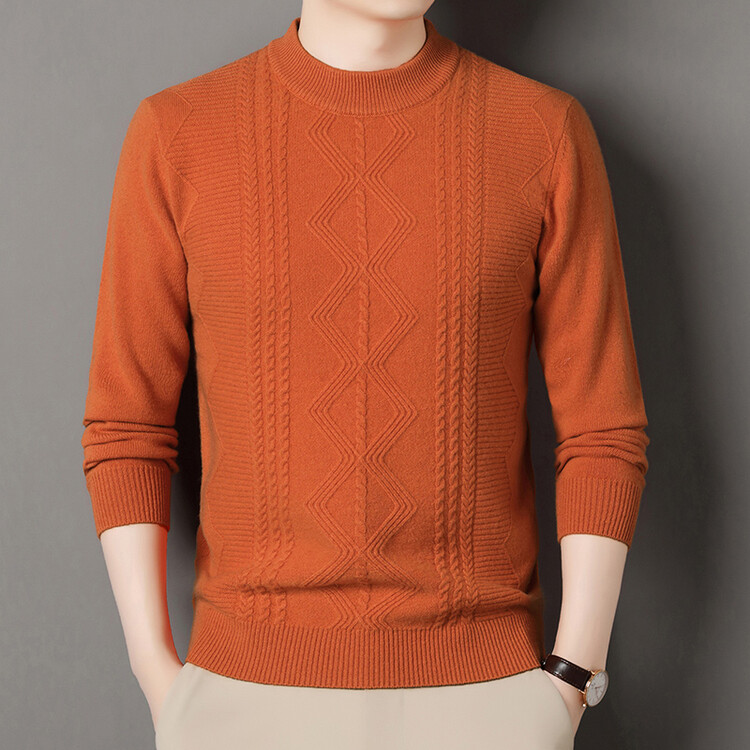 鹿王男装羊绒衫官方正品棒针毛线半高领标准羊毛提花针织秋冬新款