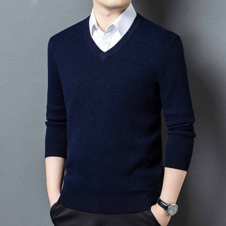 鹿王男装羊绒衫官方正品常规毛线 （10针，12针）V领标准秋冬新款