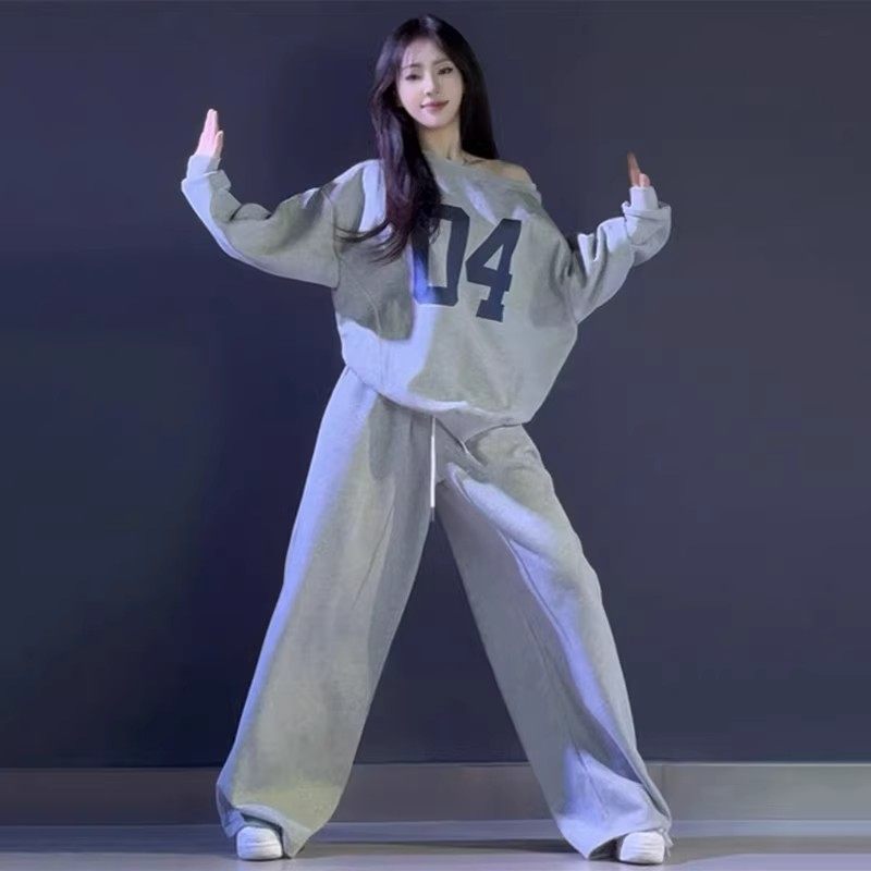 网红斜肩卫衣套装女春秋季学生宽松韩版时尚炸街休闲运动两件套潮,女装/女士精品,时尚套装,淘宝优惠券,粉丝福利购,淘宝优惠卷