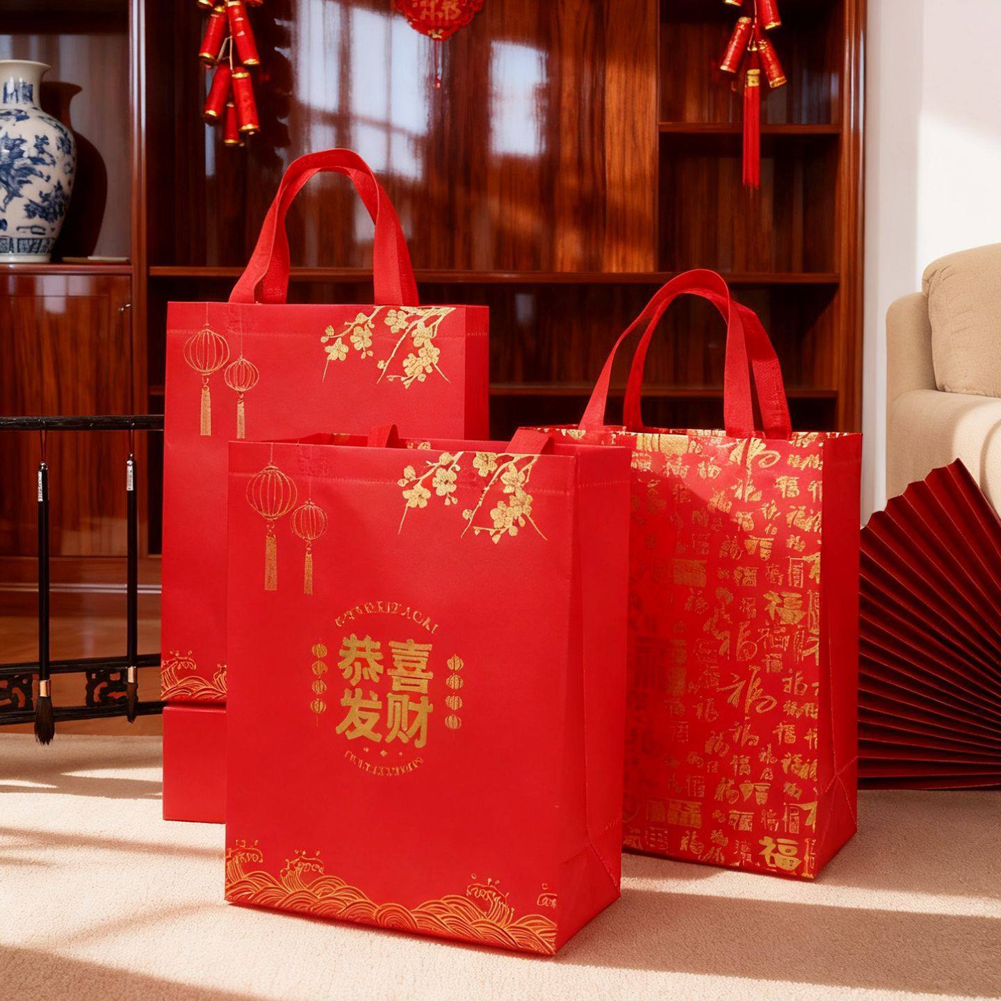 2026年恭喜发财喜庆无纺布手提袋定制节日送礼新年伴手礼包装袋子,包装,无纺布包装袋,淘宝优惠券,粉丝福利购,淘宝优惠卷