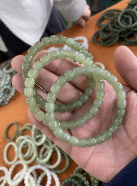 和田直切手串女款青海料手串浅绿色老型珠子