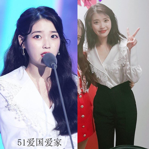 0李智恩同款v领蕾丝春新长袖衬衫