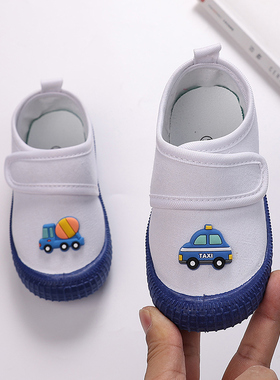 儿童帆布鞋男童卡通秋季幼儿学步鞋包头魔术贴防滑女童公主小白鞋