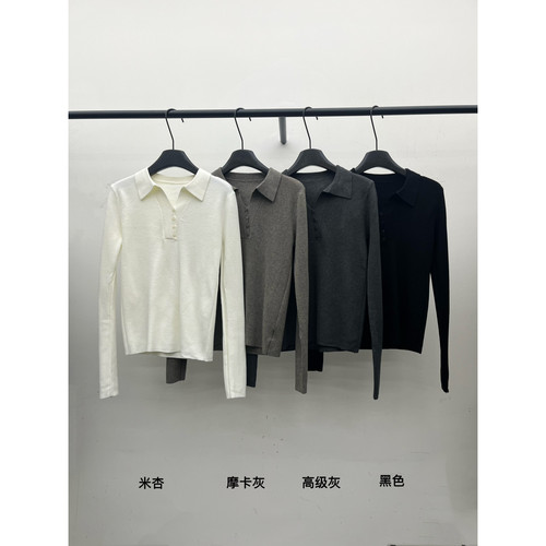 HAVING-秋上新翻领系扣针织上衣针织衫6069