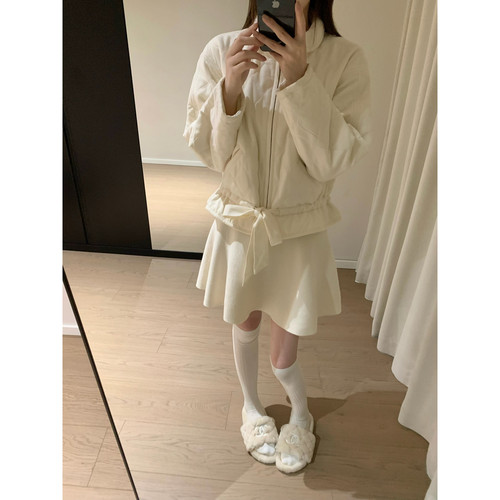 poisooo-绳绑带小翻领保暖棉服外套（含10羊毛）(单卖棉服)PSY881