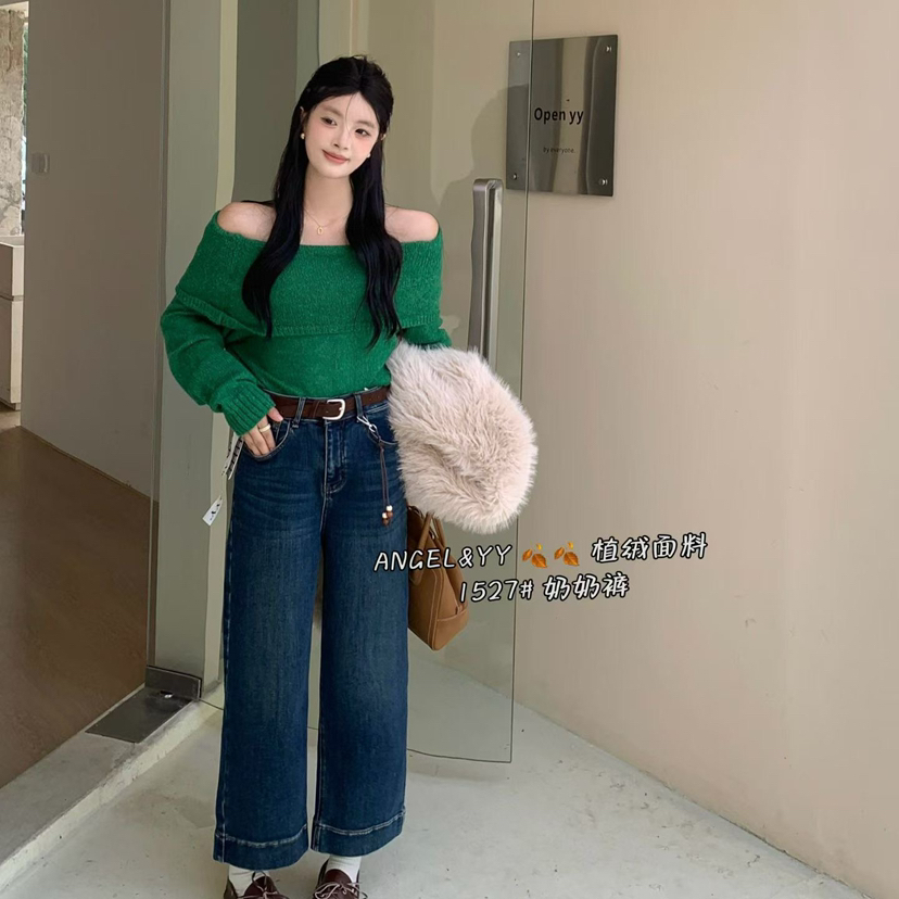 ANGEL YY大码-冬上新植绒奶奶口袋休闲牛仔裤(配腰带)1527