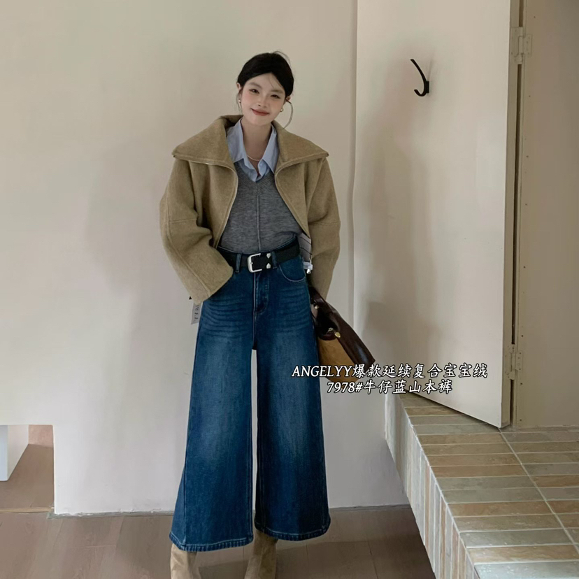 ANGEL YY大码-上新宽松版型水洗加绒显瘦韩系牛仔裤(配腰带)7978