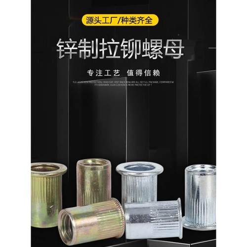 彩锌平头拉铆螺母平头柱条纹拉铆螺帽半六角拉母M3M4M5M6M8M10M12