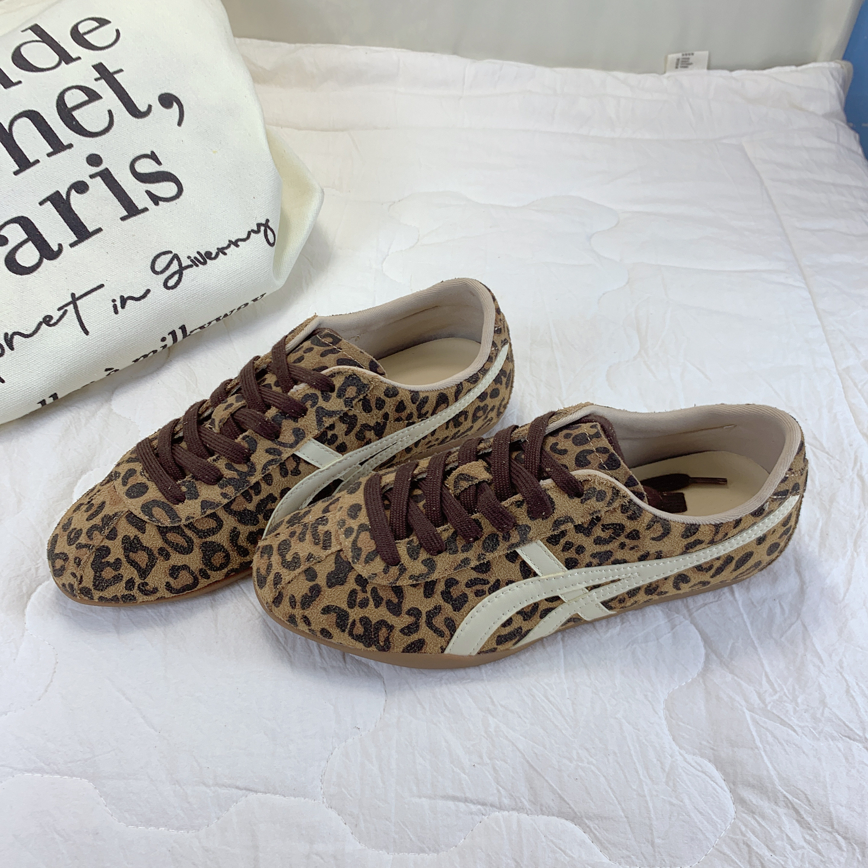 牛皮版~内增高豹纹德训鞋女2025秋新款百搭休闲户外运动鞋跑步鞋