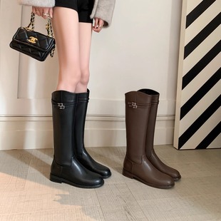 可可家~章若楠同款长筒靴女2025年秋冬新款高筒靴大筒围骑士靴子