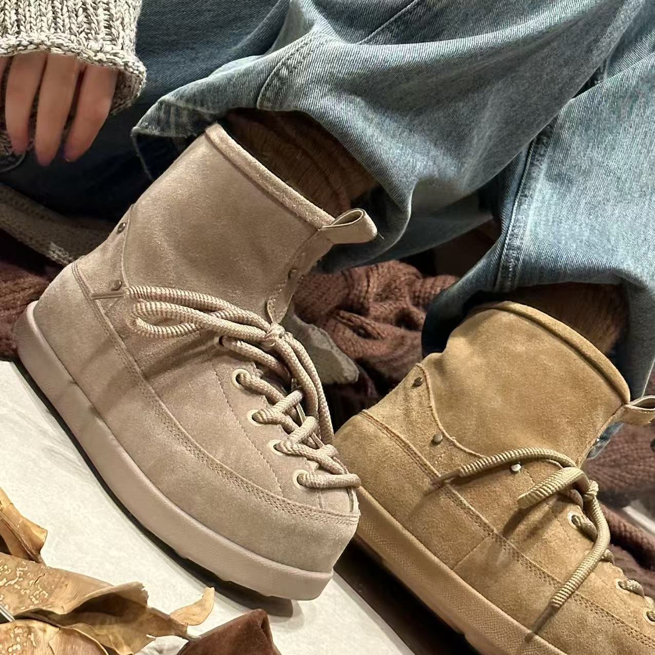 高帮丑萌厚底雪地靴女素素2025