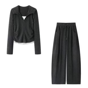 【蜜蜂欢乐社】新款新款假两件开衫阔腿裤休闲套装 81052-2628