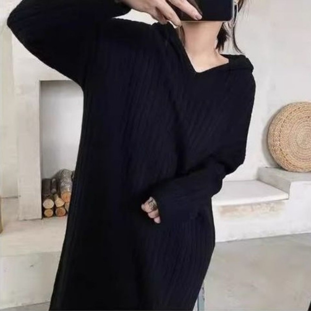 长款打底针织连衣裙女2025年秋季时尚新款内搭宽松慵懒连帽毛衣裙