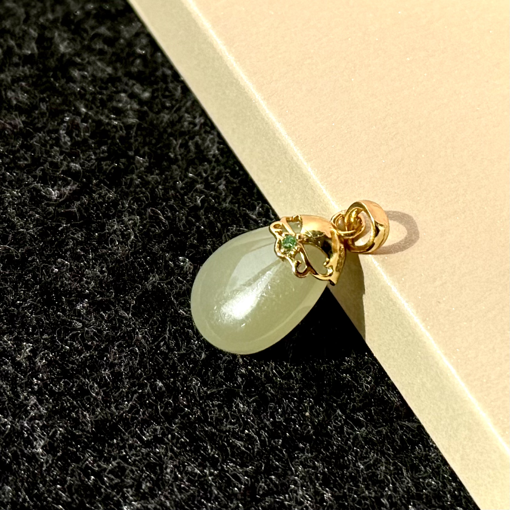 S925银镀金和田玉水滴玉石吊坠挂件百搭简约玉坠（无链）