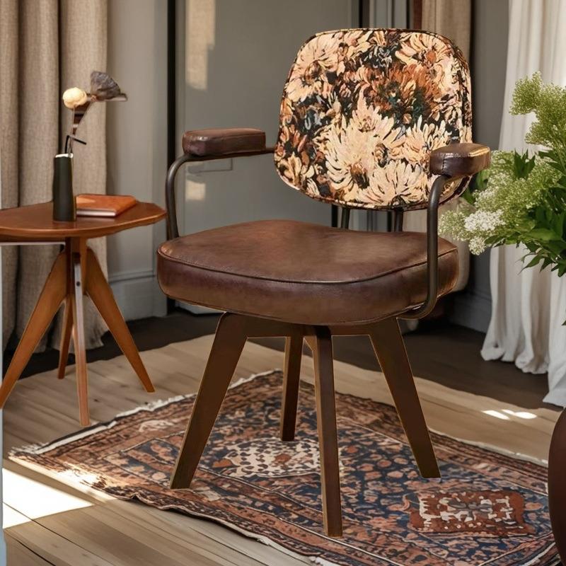 电脑椅家用舒适办公椅卧室转椅书房座椅复古椅子靠背椅旋转书桌椅