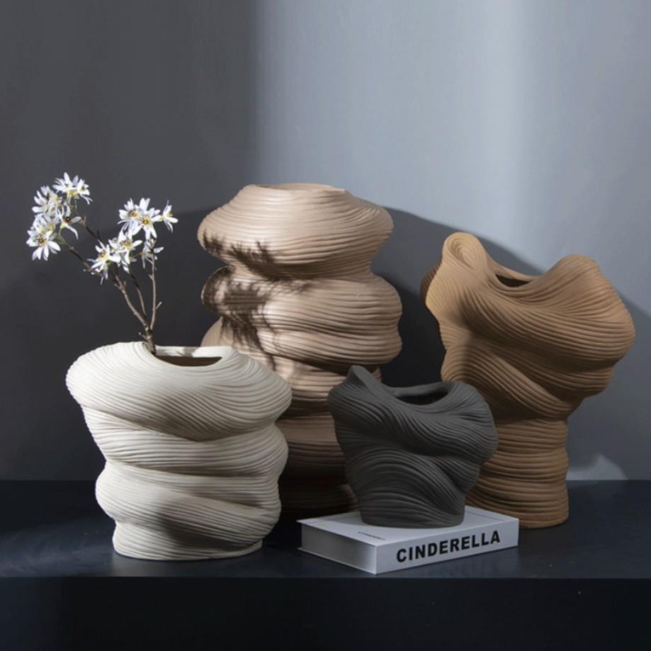 现代简约陶瓷花瓶北欧样板房工艺品摆件创意家居软装饰品几何花盆