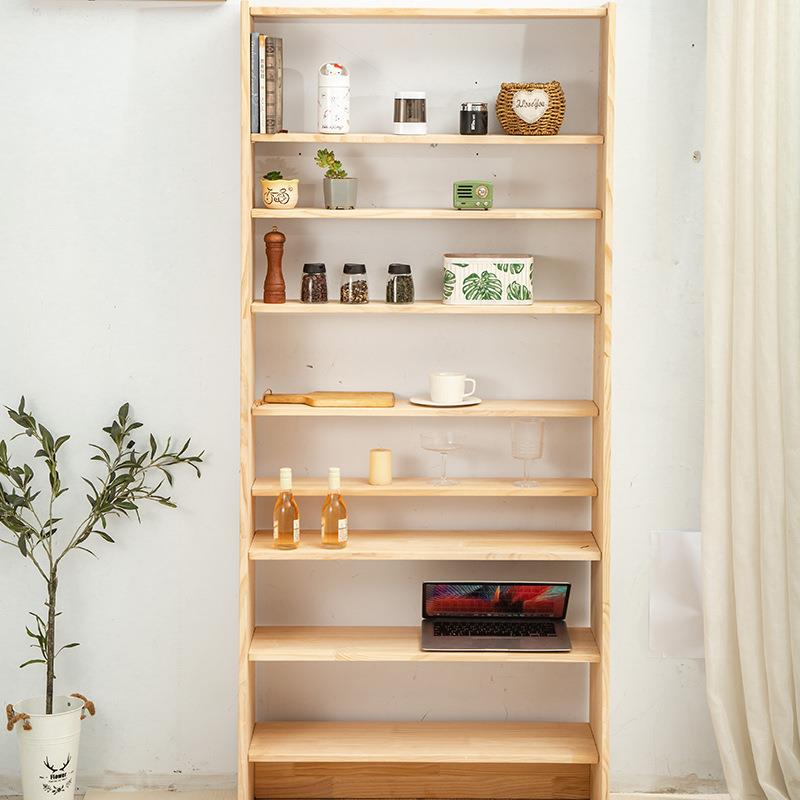 实木书架置物架家用简易梯形靠墙收纳架书房书柜橱多层木质展示架
