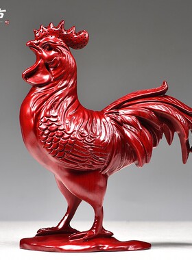 红色木雕鸡摆件木头鸡实木鸡生肖红木公鸡家居客厅装饰摆设工艺品